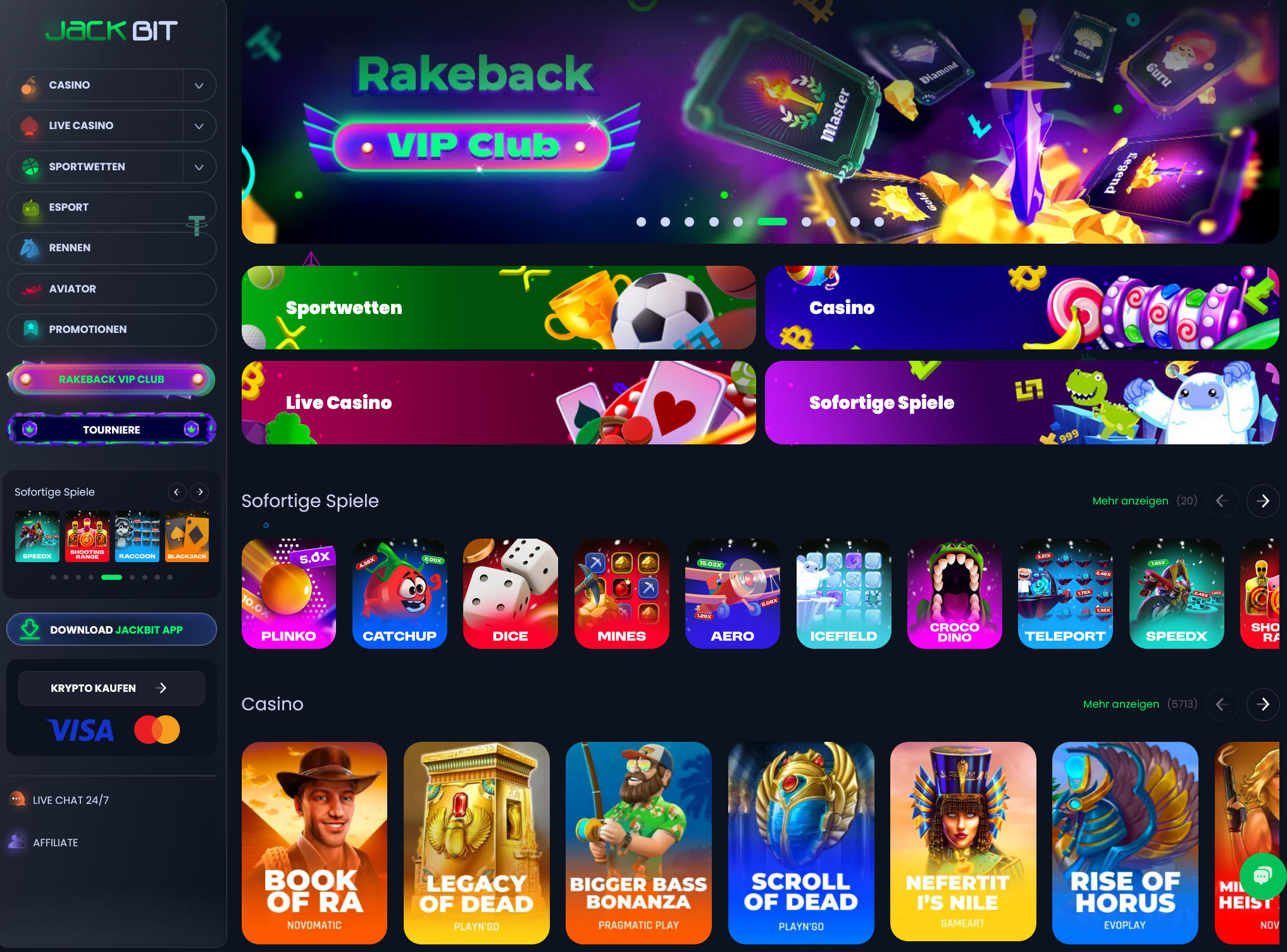 Spielangebot im Jackbit Bitcoin Online Casino