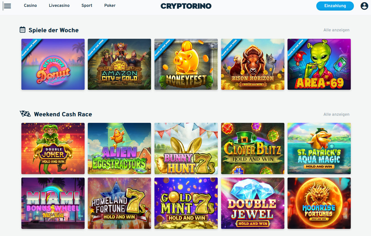 Spielangebot im Cryptorino Bitcoin Casino