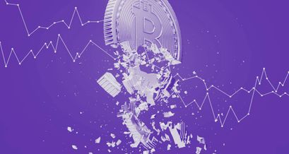 Der Bitcoin (BTC) Preis ist stark gefallen und verzeichnet groÃe Verluste. Der Bitcoin Kurs hat schnell an Wert verloren. Dies wird auch als BTC Dump bezeichnet. Das Bild zeigt einen zerbröckelnden Bitcoin Preis auf einem absteigenden Kurs Graph.