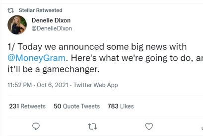 Stellar Tweet über Partnerschaft mit Moneygram