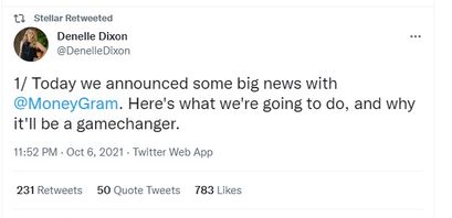 Stellar Tweet über Partnerschaft mit Moneygram